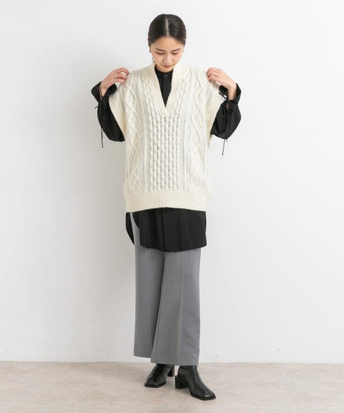 KBF（ケイビーエフ）の「2WAYケーブルルーズニット（ニット/セーター・レディース・ライトベージュ/オフホワイト/ライトブルー・ONE）」の7枚目の写真
