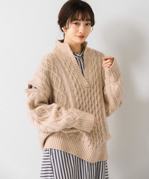 KBF（ケイビーエフ）の「2WAYケーブルルーズニット（ニット/セーター・レディース・ライトベージュ/オフホワイト/ライトブルー・ONE）」の10枚目の写真