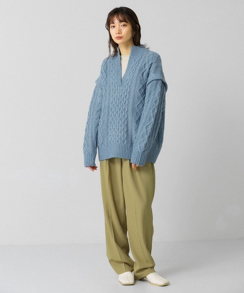 KBF（ケイビーエフ）の「2WAYケーブルルーズニット（ニット/セーター・レディース・ライトベージュ/オフホワイト/ライトブルー・ONE）」の20枚目の写真