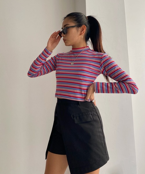 Avvenente（アベネンテ）の「【Avvenente】マルチボーダーロングTシャツ（Tシャツ/カットソー・レディース・ピンク/イエロー/ブルー・FREE）」の2枚目の写真