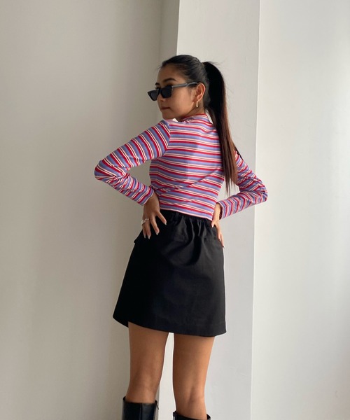 Avvenente（アベネンテ）の「【Avvenente】マルチボーダーロングTシャツ（Tシャツ/カットソー・レディース・ピンク/イエロー/ブルー・FREE）」の4枚目の写真