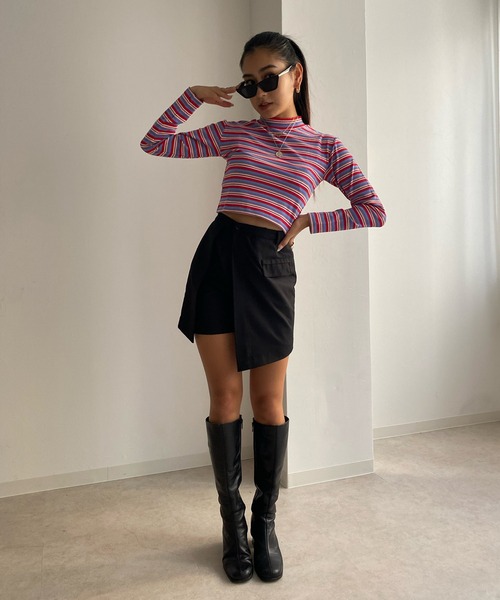 Avvenente（アベネンテ）の「【Avvenente】マルチボーダーロングTシャツ（Tシャツ/カットソー・レディース・ピンク/イエロー/ブルー・FREE）」の5枚目の写真