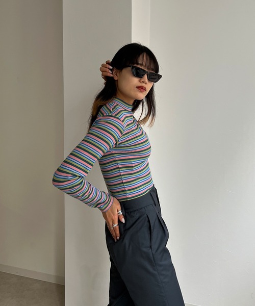 Avvenente（アベネンテ）の「【Avvenente】マルチボーダーロングTシャツ（Tシャツ/カットソー・レディース・ピンク/イエロー/ブルー・FREE）」の12枚目の写真