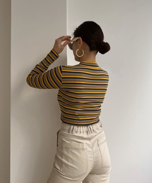 Avvenente（アベネンテ）の「【Avvenente】マルチボーダーロングTシャツ（Tシャツ/カットソー・レディース・ピンク/イエロー/ブルー・FREE）」の9枚目の写真