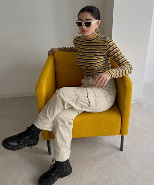 Avvenente（アベネンテ）の「【Avvenente】マルチボーダーロングTシャツ（Tシャツ/カットソー・レディース・ピンク/イエロー/ブルー・FREE）」の7枚目の写真