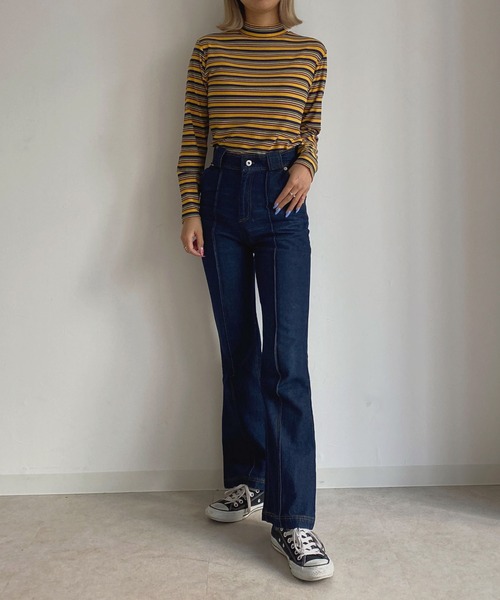 Avvenente（アベネンテ）の「【Avvenente】マルチボーダーロングTシャツ（Tシャツ/カットソー・レディース・ピンク/イエロー/ブルー・FREE）」の10枚目の写真