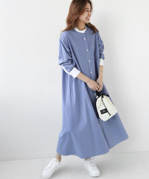 JOURNAL STANDARD relume（ジャーナルスタンダード　レリューム）の「《追加》タイプライタークレリックフレアワンピース◆（シャツワンピース・レディース・レッド/ブルー・FREE）」の5枚目の写真