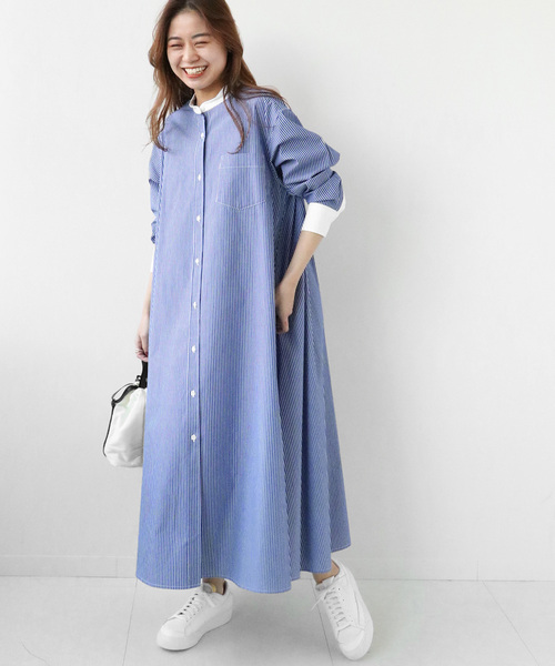 JOURNAL STANDARD relume（ジャーナルスタンダード　レリューム）の「《追加》タイプライタークレリックフレアワンピース◆（シャツワンピース・レディース・レッド/ブルー・FREE）」の6枚目の写真