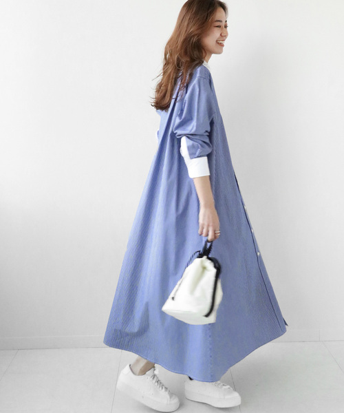 JOURNAL STANDARD relume（ジャーナルスタンダード　レリューム）の「《追加》タイプライタークレリックフレアワンピース◆（シャツワンピース・レディース・レッド/ブルー・FREE）」の8枚目の写真