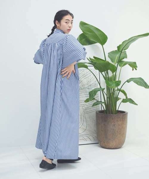 Libra Cue（リブラ キュー）の「ストライプボリュームワンピース（ワンピース・レディース・ピンク/ブルー・FREE）」の4枚目の写真