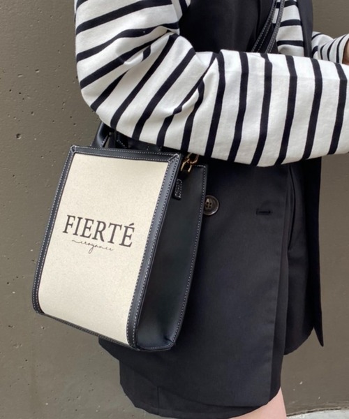 one after another NICE CLAUP（ワンアフターアナザーナイスクラップ）の「キャンバスロゴミニバッグ（ショルダーバッグ・レディース・ブラック/キャメル・FREE）」の2枚目の写真