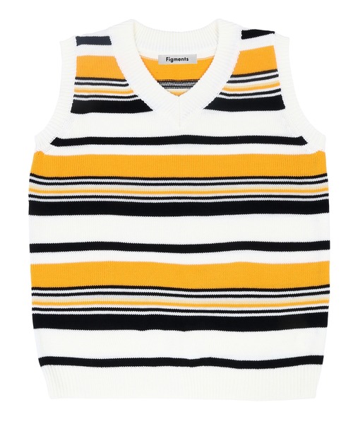 Figments(フィグメンツ)の「マルチボーダーニットベスト(ベスト・レディース・イエロー/ブルー・FREE)」の4枚目の写真