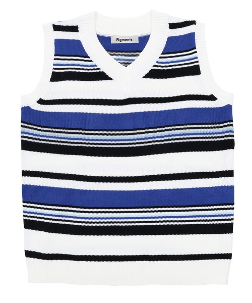 Figments(フィグメンツ)の「マルチボーダーニットベスト(ベスト・レディース・イエロー/ブルー・FREE)」の5枚目の写真