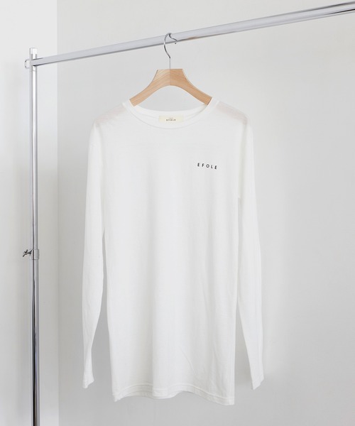 EFOLE(エフォル)の「T/Cソフト天竺 ロゴプリント ロングTシャツ(Tシャツ/カットソー・レディース・ミント/ブラック/ホワイト・FREE)」の9枚目の写真