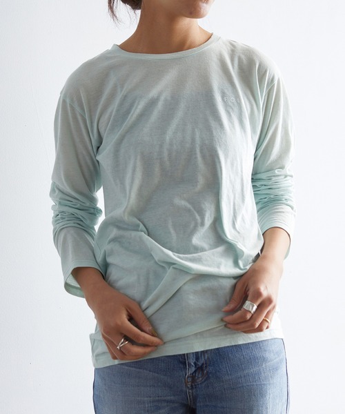 EFOLE(エフォル)の「T/Cソフト天竺 ロゴプリント ロングTシャツ(Tシャツ/カットソー・レディース・ミント/ブラック/ホワイト・FREE)」の4枚目の写真