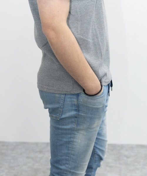 SKKONE（スコーネ）の「T/C ワッフル クルーネック 半袖サーマルTシャツ（Tシャツ/カットソー・メンズ・杢グレー/ホワイト/ブラック/カーキ・L/LL/M）」の13枚目の写真