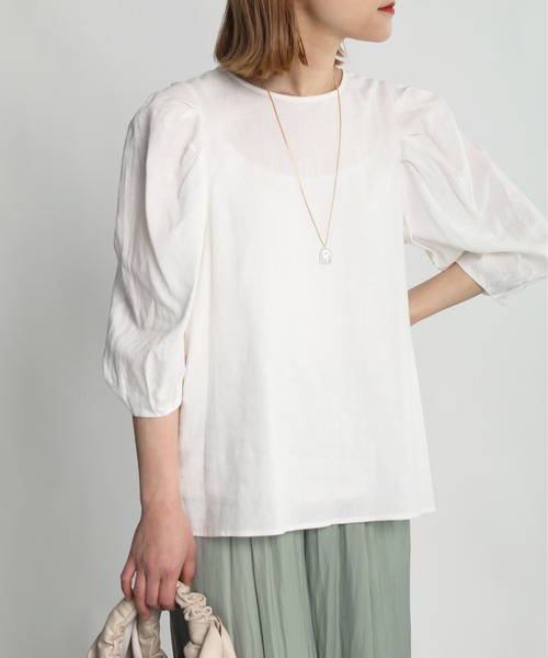 PICCIN（ピッチン）の「タックスリーブブラウス（シャツ/ブラウス・レディース・イエロー/グリーン/オフホワイト・M）」の2枚目の写真