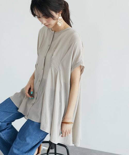 CRAFT STANDARD BOUTIQUE(クラフトスタンダードブティック)の「ヴィンテージボイルタックドレーブチュニック *◆(シャツ/ブラウス・レディース・グリーン/ベージュ/オフホワイト/ブラック・FREE)」の4枚目の写真