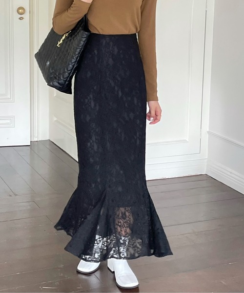 emi+(エミプラス)の「花柄レースハイウエストマーメードスカート(スカート・レディース・ブラック/ブラウン/アイボリー/ブルー/ネイビー・S/M)」の9枚目の写真