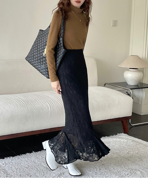 emi+(エミプラス)の「花柄レースハイウエストマーメードスカート(スカート・レディース・ブラック/ブラウン/アイボリー/ブルー/ネイビー・S/M)」の11枚目の写真