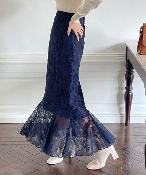 emi+(エミプラス)の「花柄レースハイウエストマーメードスカート(スカート・レディース・ブラック/ブラウン/アイボリー/ブルー/ネイビー・S/M)」の17枚目の写真