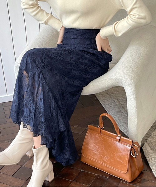 emi+(エミプラス)の「花柄レースハイウエストマーメードスカート(スカート・レディース・ブラック/ブラウン/アイボリー/ブルー/ネイビー・S/M)」の18枚目の写真