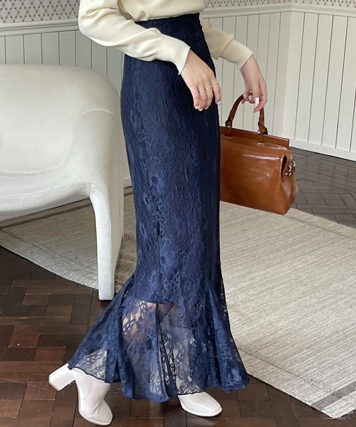 emi+(エミプラス)の「花柄レースハイウエストマーメードスカート(スカート・レディース・ブラック/ブラウン/アイボリー/ブルー/ネイビー・S/M)」の19枚目の写真