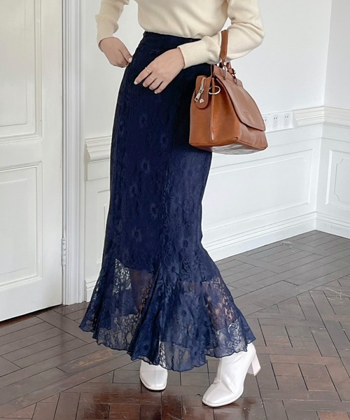 emi+(エミプラス)の「花柄レースハイウエストマーメードスカート(スカート・レディース・ブラック/ブラウン/アイボリー/ブルー/ネイビー・S/M)」の20枚目の写真