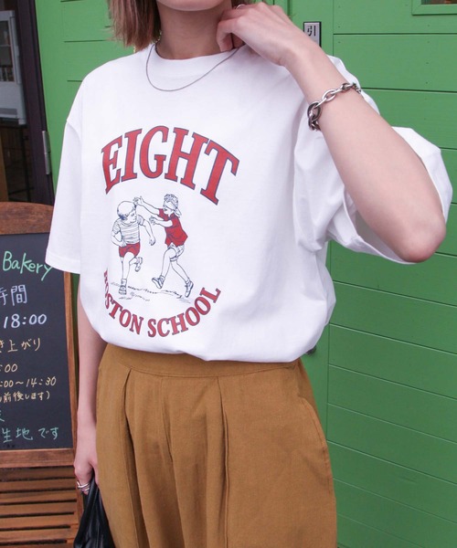 Chillfar（チルファー）の「ヴィンテージイラストTシャツ/コットン100％（Tシャツ/カットソー・レディース・ホワイト/パープル/ブルー/グリーン/オートミール/チャコール/ホワイト系/グレー系/アイボリー系/グリーン系/ブルー系/パープル系・FREE）」の3枚目の写真