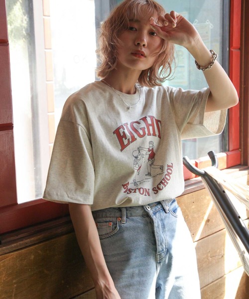 Chillfar（チルファー）の「ヴィンテージイラストTシャツ/コットン100％（Tシャツ/カットソー・レディース・ホワイト/パープル/ブルー/グリーン/オートミール/チャコール/ホワイト系/グレー系/アイボリー系/グリーン系/ブルー系/パープル系・FREE）」の6枚目の写真