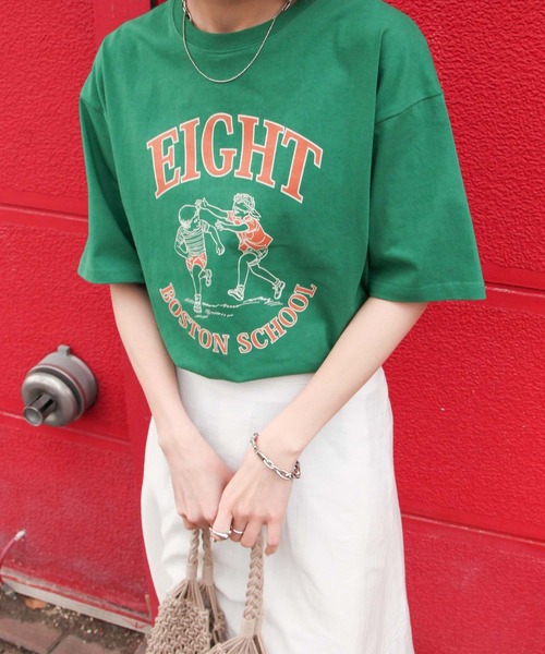 Chillfar（チルファー）の「ヴィンテージイラストTシャツ/コットン100％（Tシャツ/カットソー・レディース・ホワイト/パープル/ブルー/グリーン/オートミール/チャコール/ホワイト系/グレー系/アイボリー系/グリーン系/ブルー系/パープル系・FREE）」の8枚目の写真