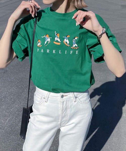 Chillfar（チルファー）の「ヴィンテージイラストTシャツ/コットン100％（Tシャツ/カットソー・レディース・ホワイト/パープル/ブルー/グリーン/オートミール/チャコール/ホワイト系/グレー系/アイボリー系/グリーン系/ブルー系/パープル系・FREE）」の7枚目の写真