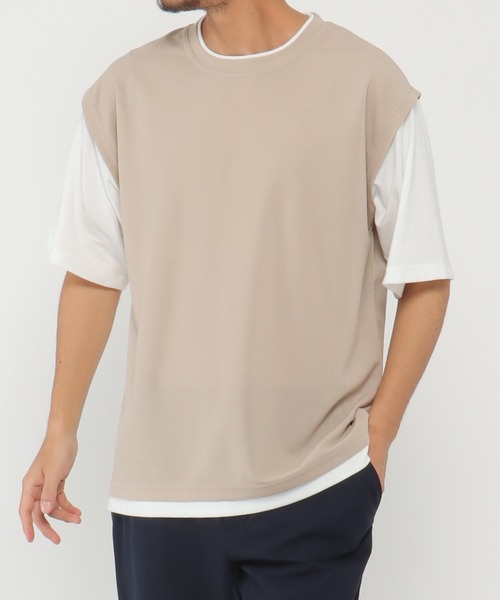 ikka(イッカ)の「マルチファンクションフェイクベストTシャツ(Tシャツ/カットソー・メンズ・グリーン/ベージュ/オリーブ/ネイビー/ピンク・M/S/XL/L)」の2枚目の写真