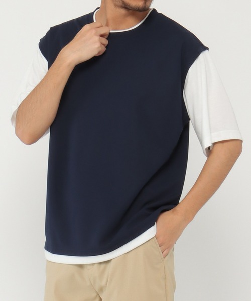 ikka(イッカ)の「マルチファンクションフェイクベストTシャツ(Tシャツ/カットソー・メンズ・グリーン/ベージュ/オリーブ/ネイビー/ピンク・M/S/XL/L)」の4枚目の写真