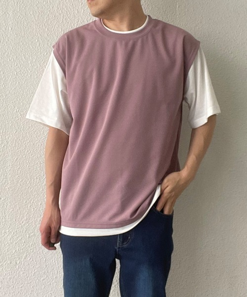 ikka(イッカ)の「マルチファンクションフェイクベストTシャツ(Tシャツ/カットソー・メンズ・グリーン/ベージュ/オリーブ/ネイビー/ピンク・M/S/XL/L)」の5枚目の写真