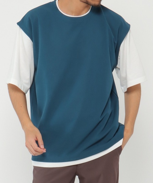 ikka(イッカ)の「マルチファンクションフェイクベストTシャツ(Tシャツ/カットソー・メンズ・グリーン/ベージュ/オリーブ/ネイビー/ピンク・M/S/XL/L)」の3枚目の写真