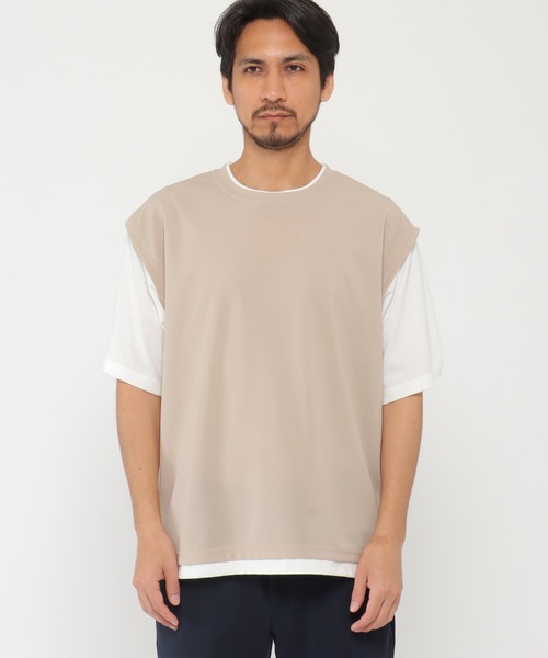 ikka(イッカ)の「マルチファンクションフェイクベストTシャツ(Tシャツ/カットソー・メンズ・グリーン/ベージュ/オリーブ/ネイビー/ピンク・M/S/XL/L)」の17枚目の写真