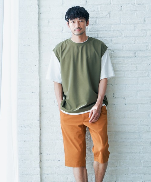 ikka(イッカ)の「マルチファンクションフェイクベストTシャツ(Tシャツ/カットソー・メンズ・グリーン/ベージュ/オリーブ/ネイビー/ピンク・M/S/XL/L)」の7枚目の写真