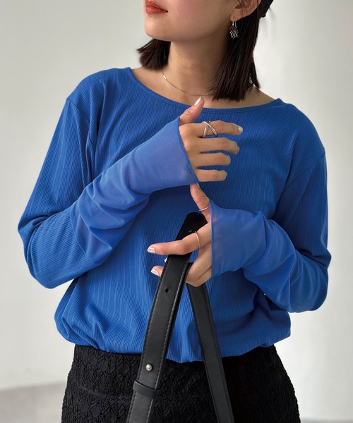 [一部追加予約]シアー切替クルーネックプルオーバー