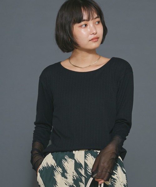 [一部追加予約]シアー切替クルーネックプルオーバー