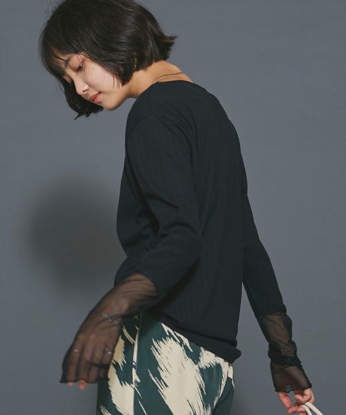 [一部追加予約]シアー切替クルーネックプルオーバー