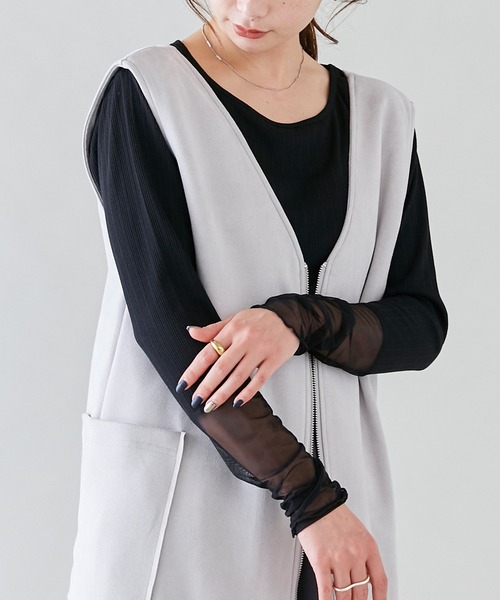 [一部追加予約]シアー切替クルーネックプルオーバー