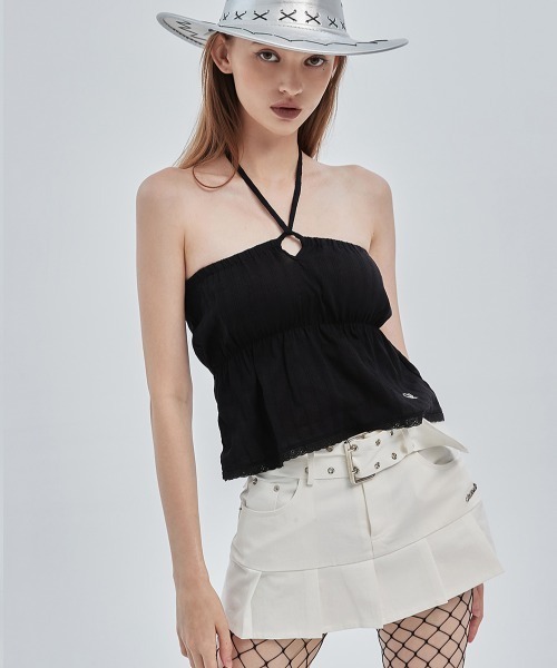 CRANK（クランク）の「A'GEM/9 × .kom『CRANK/クランク』EYELET BELT PLEATS SKIRT/アイレットベルト プリーツ スカート（スカート・メンズ・ブラック/ホワイト・S/M）」の9枚目の写真