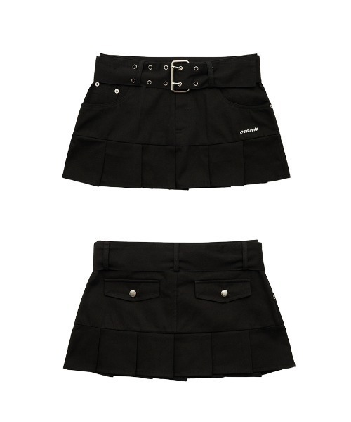 CRANK（クランク）の「A'GEM/9 × .kom『CRANK/クランク』EYELET BELT PLEATS SKIRT/アイレットベルト プリーツ スカート（スカート・メンズ・ブラック/ホワイト・S/M）」の13枚目の写真