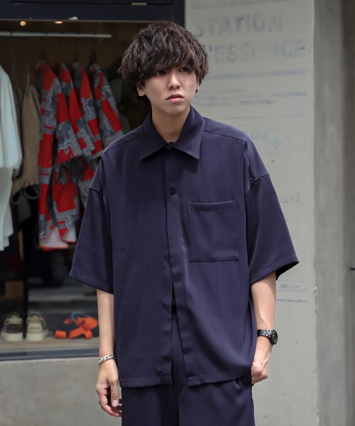 JUNRED(ジュンレッド)の「にっしー×JUNRed / ルーズフロントスリットハーフスリーブシャツ & ワイドミリタリーバルーンパンツ【セットアップ】(セットアップ・メンズ・ライトグレー/オリーブ/ネイビー・S/M/L)」の8枚目の写真