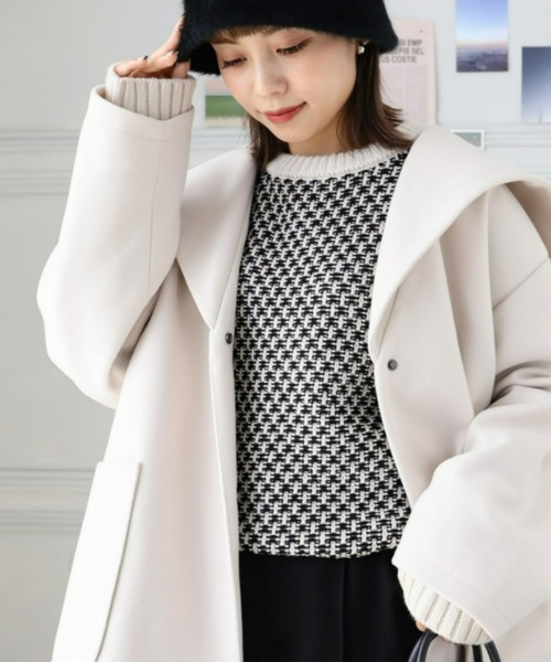 moment+(モーメントプラス)の「ライトニットメルトンビックカラーミドルコート(裏地付き)(その他アウター・レディース・ブラック/アイボリー/グレー系その他/ブラウン系その他・M)」の19枚目の写真