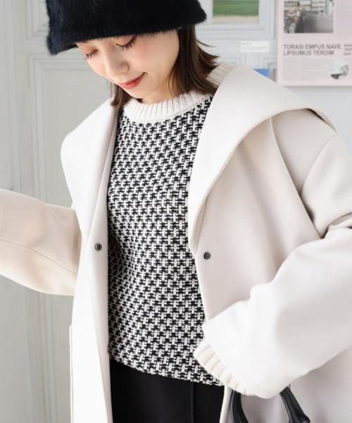 moment+(モーメントプラス)の「ライトニットメルトンビックカラーミドルコート(裏地付き)(その他アウター・レディース・ブラック/アイボリー/グレー系その他/ブラウン系その他・M)」の20枚目の写真