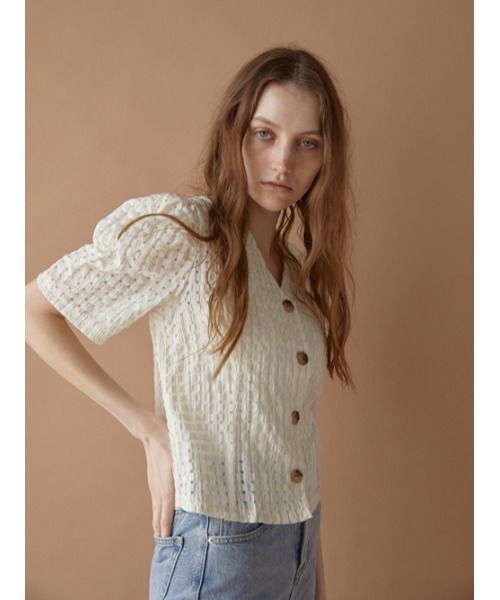 AMAIL(アマイル)の「Check puffy blouse(シャツ/ブラウス・レディース・ホワイト/ブラック/ラベンダー・FREE)」の4枚目の写真