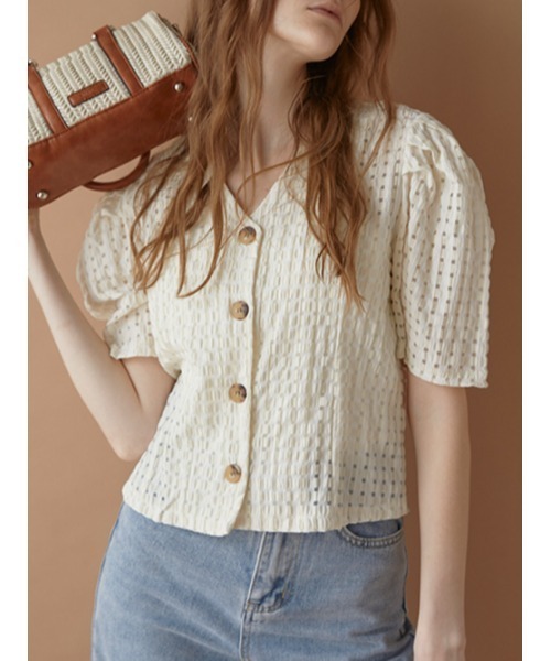 AMAIL(アマイル)の「Check puffy blouse(シャツ/ブラウス・レディース・ホワイト/ブラック/ラベンダー・FREE)」の6枚目の写真