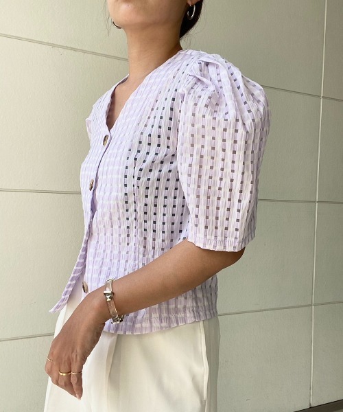 AMAIL(アマイル)の「Check puffy blouse(シャツ/ブラウス・レディース・ホワイト/ブラック/ラベンダー・FREE)」の15枚目の写真
